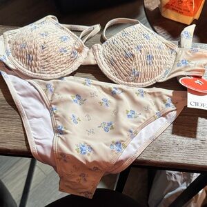 Cider Cream and Blue Floral Bikini